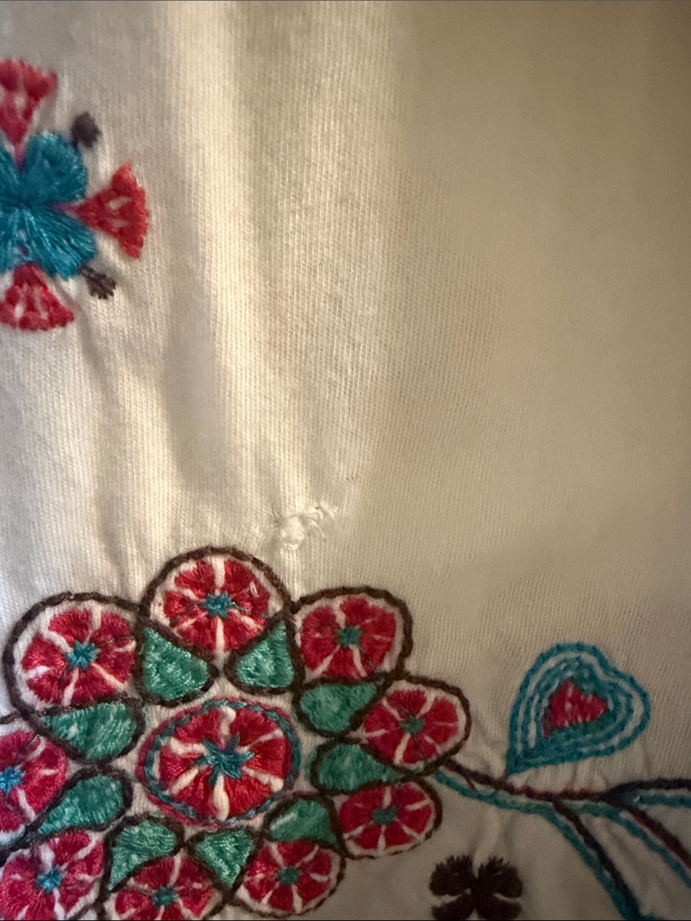 Johnny was White Embroidered Boho Tunic Top with Teal & Coral Accents - Picture 5 of 5